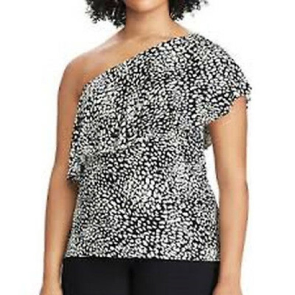 Chaps Hazy Night one shoulder black‎ top 3X NWT